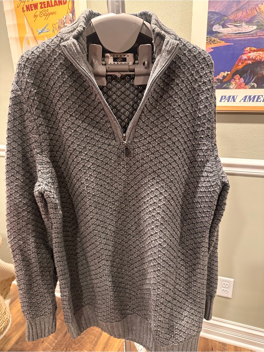 Joseph Abboud Gray Textured Half-Zip Sweater- Size Large